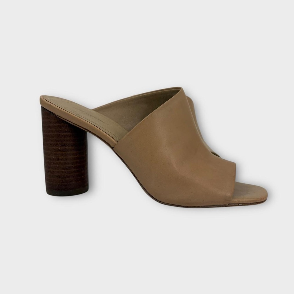 POUR LA VICTOIRE Comfort Helena Open Toe Block Heel Slip On Shoes in Tan SZ 7.5